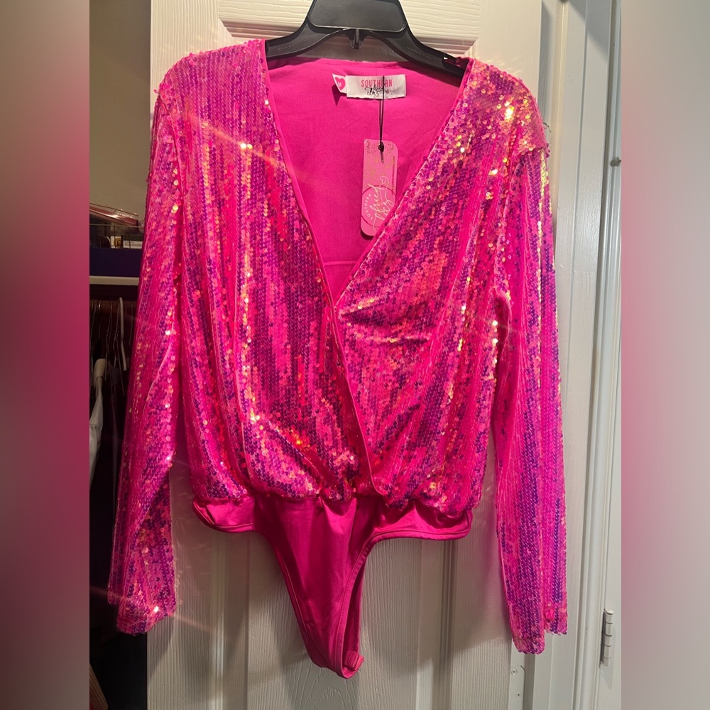 Neon Pink Sequin Bodysuit